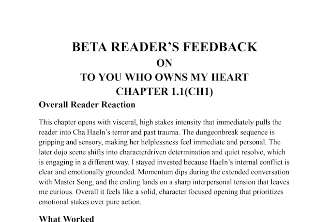 critique, provide honest detailed feedback on your writing